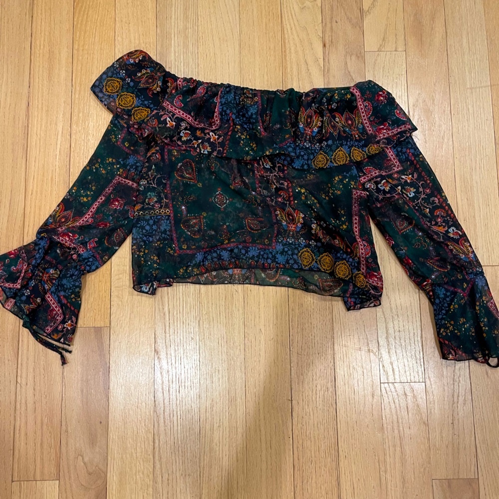 Bell sleeve chiffon off the shoulder top